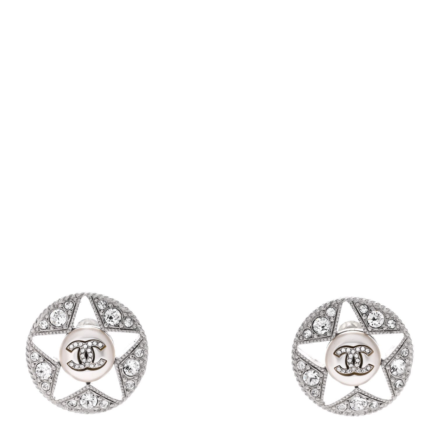 Chanel Pearl Crystal Star CC Round Earrings Gold 1 of 5