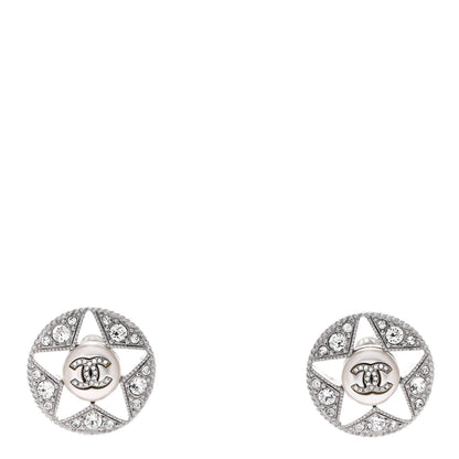Chanel Pearl Crystal Star CC Round Earrings Gold 1 of 5