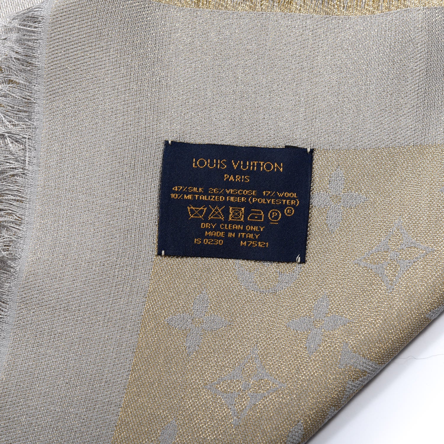 Louis Vuitton Silk Lurex Wool Monogram Shine Shawl Greige 3 of 3