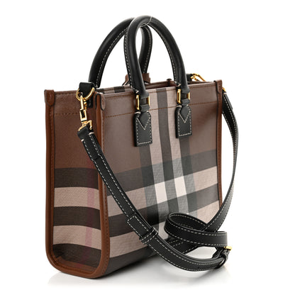 Burberry E-Canvas Check Calfskin Mini Freya Tote Dark Birch Brown 3 of 13