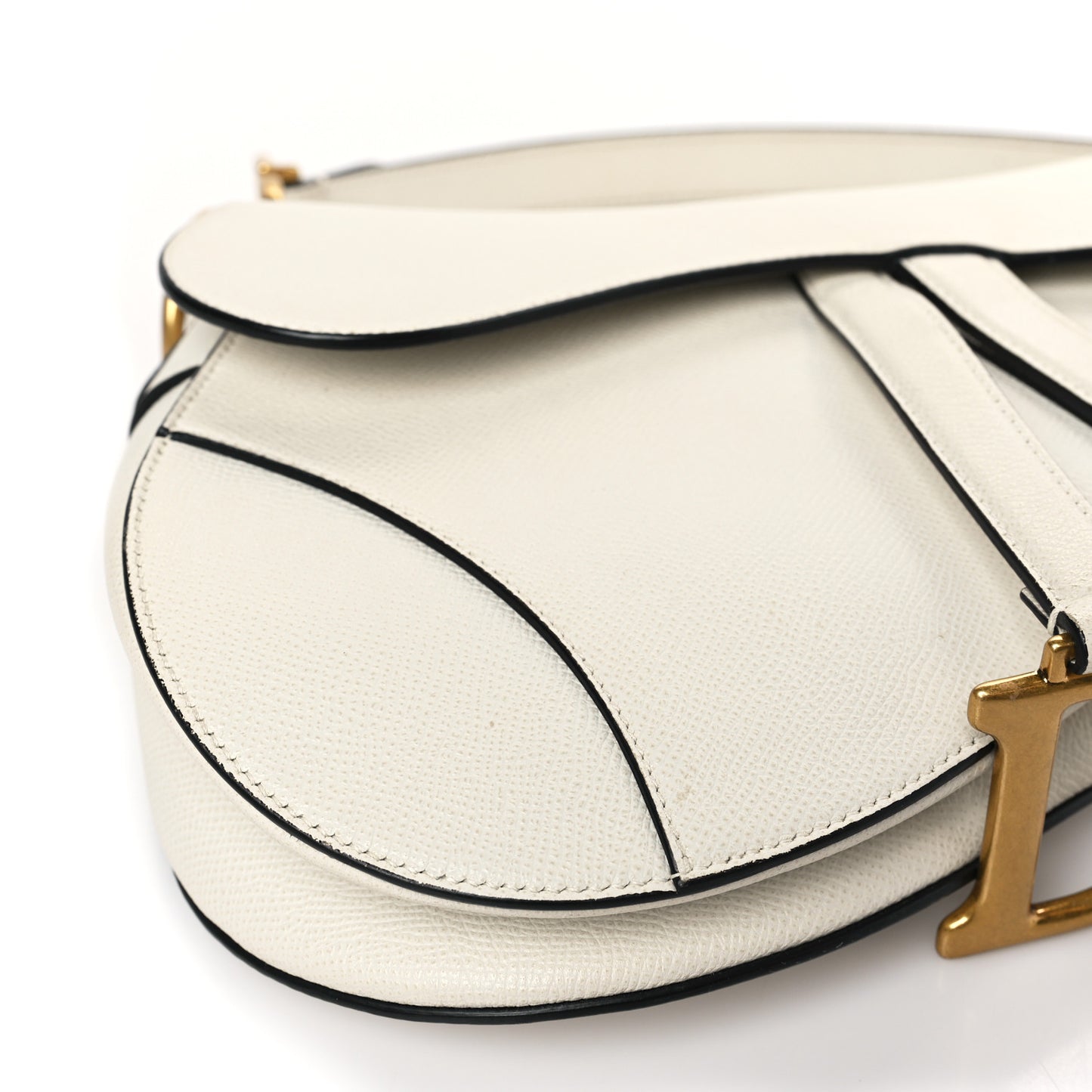 Grained Calfskin Saddle Bag White