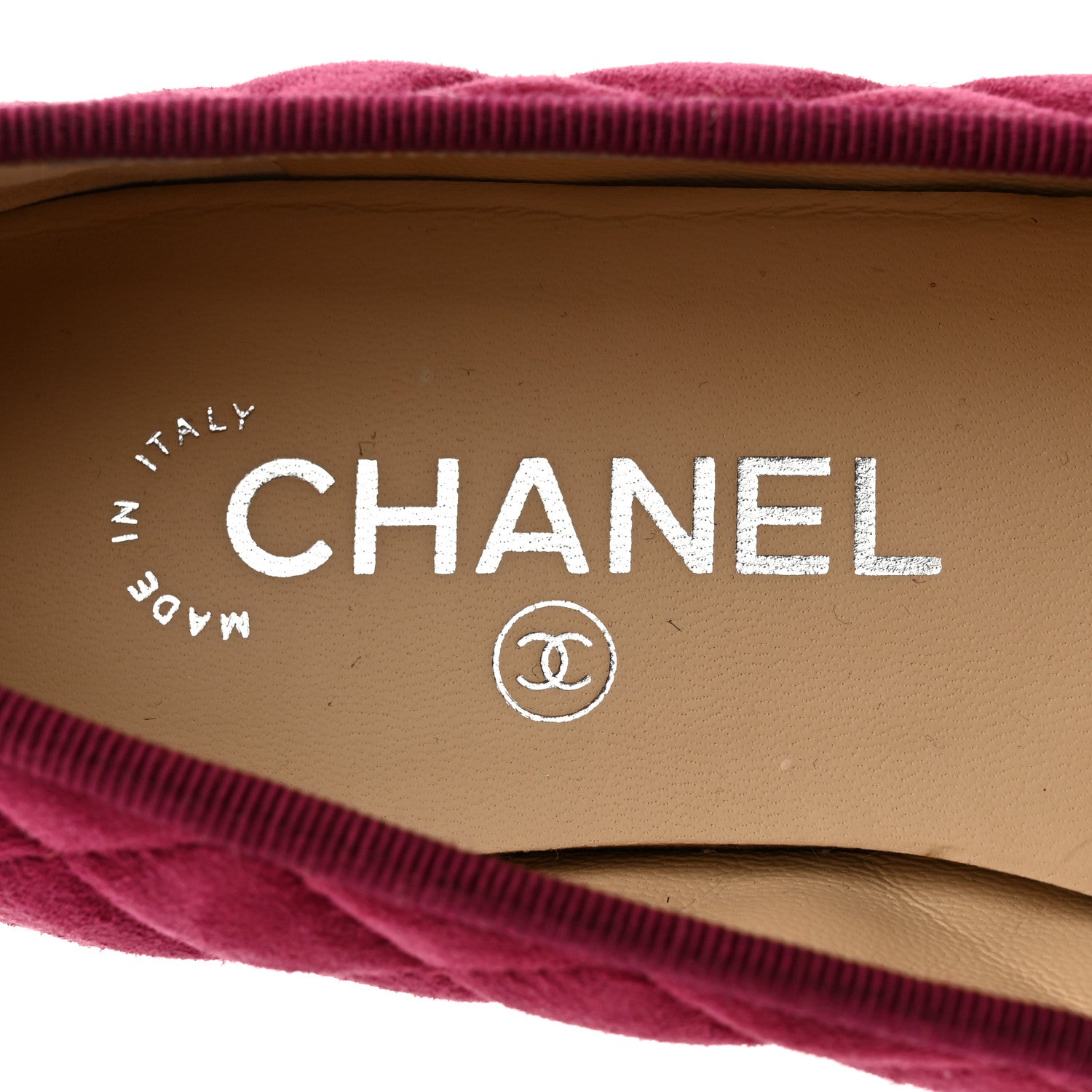 Chanel Suede Calfskin Quilted Cap Toe CC Ballerina Flats 37 Dark Pink 6 of 9