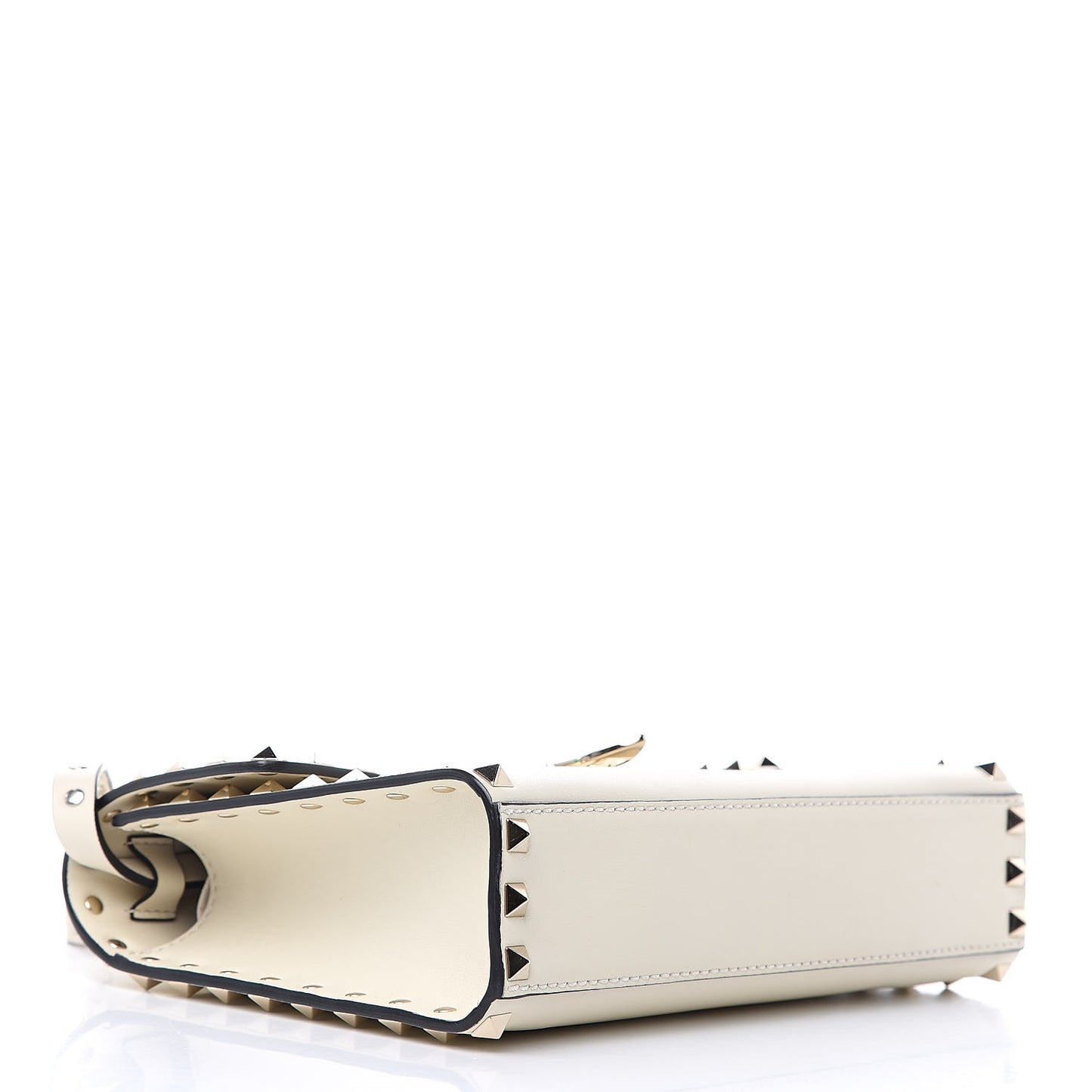 Vitello Medium Rockstud Flip Lock Crossbody Bag White