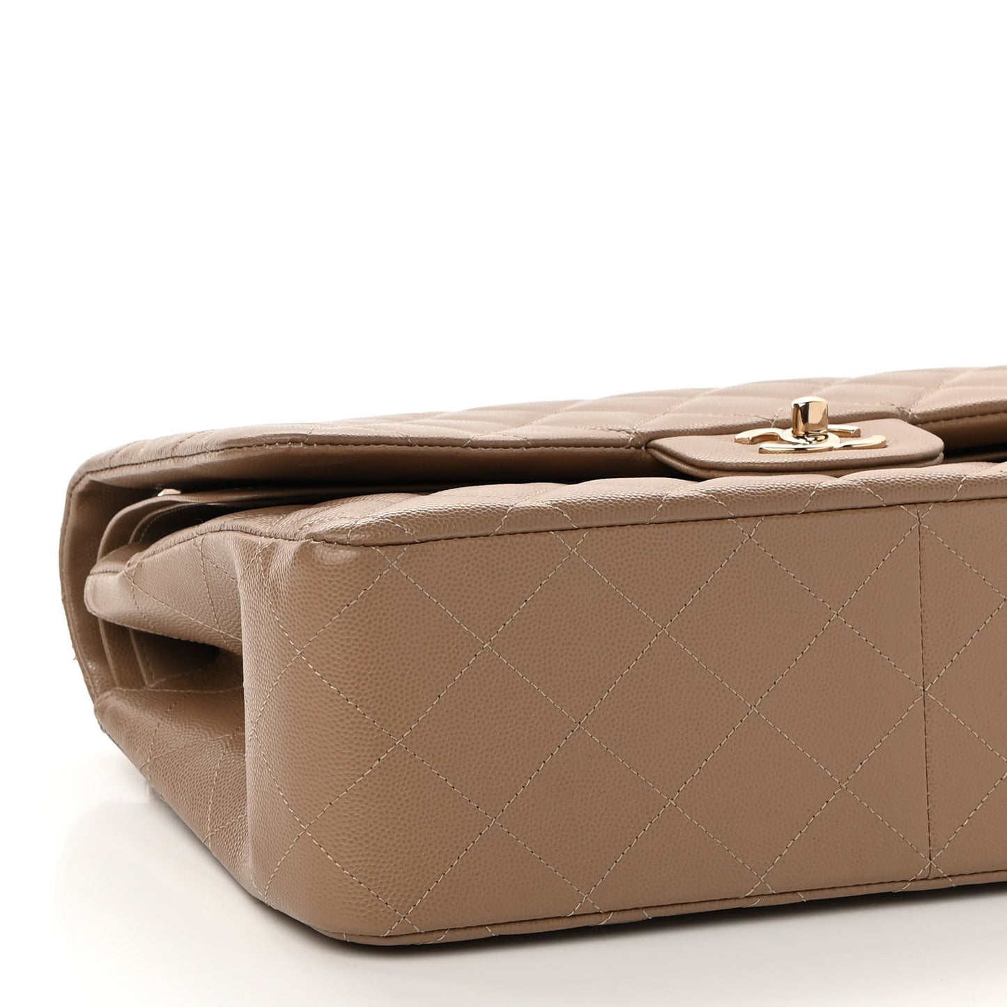 Caviar Quilted Jumbo Double Flap Beige