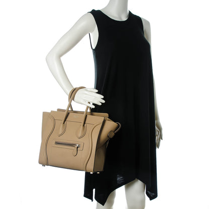 Celine Drummed Calfskin Micro Luggage Dune 2 of 8