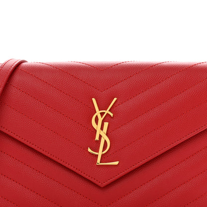 Saint Laurent Grain De Poudre Matelasse Chevron Monogram Envelope Chain Wallet New Red 5 of 11