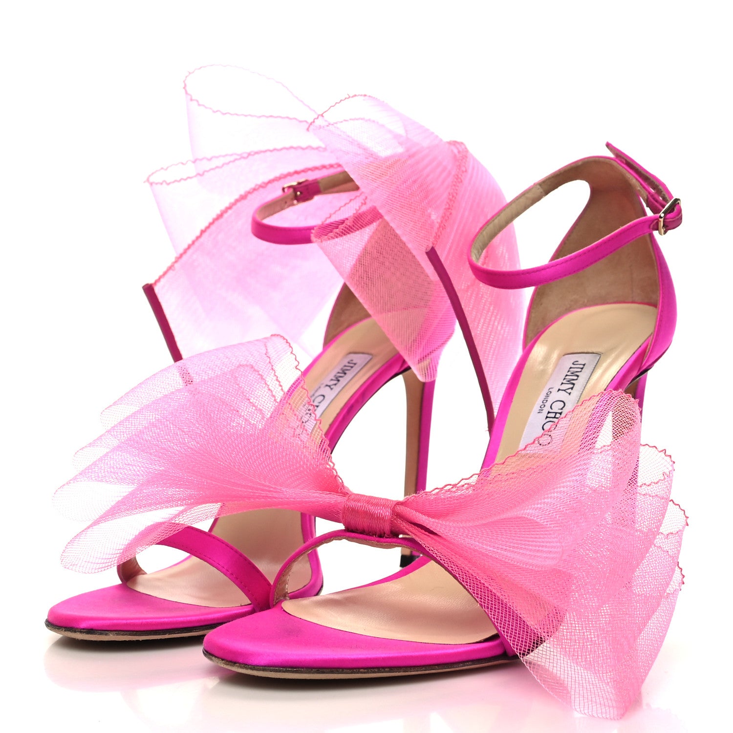 Jimmy Choo Grosgrain Asymmetric Mesh Fascinator Aveline 100 Bow Sandals 42 Pink 3 of 9