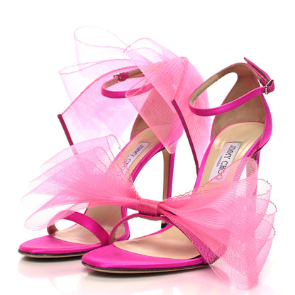 Jimmy Choo Grosgrain Asymmetric Mesh Fascinator Aveline 100 Bow Sandals 42 Pink 3 of 9