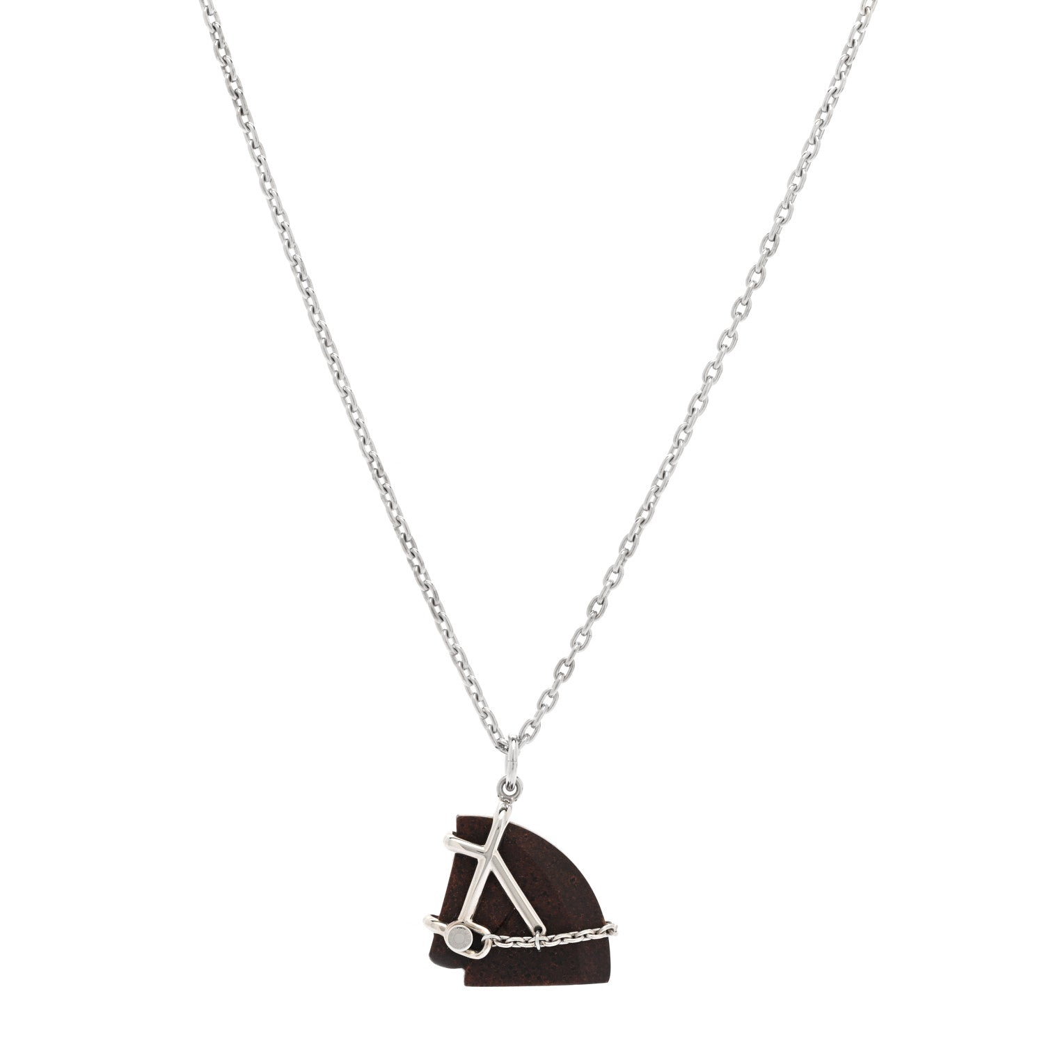 Hermes Vulcanium Cheval Necklace Silver Brun 1 of 4