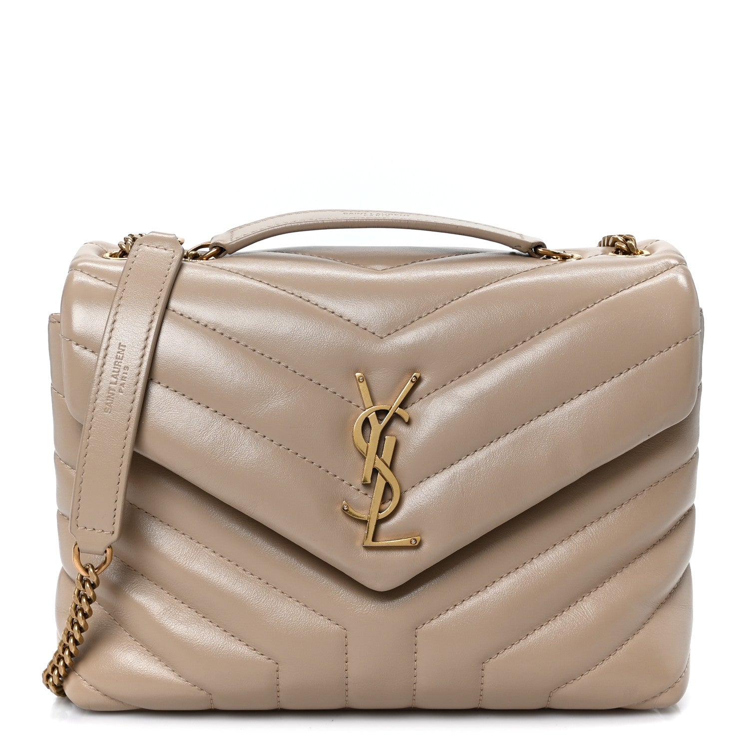 Saint Laurent Calfskin Y Quilted Monogram Small Loulou Chain Satchel Dark Beige 1 of 11
