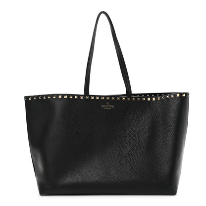 Valentino Garavani Grained Calfskin Rockstud Shoulder Tote Black 1 of 10