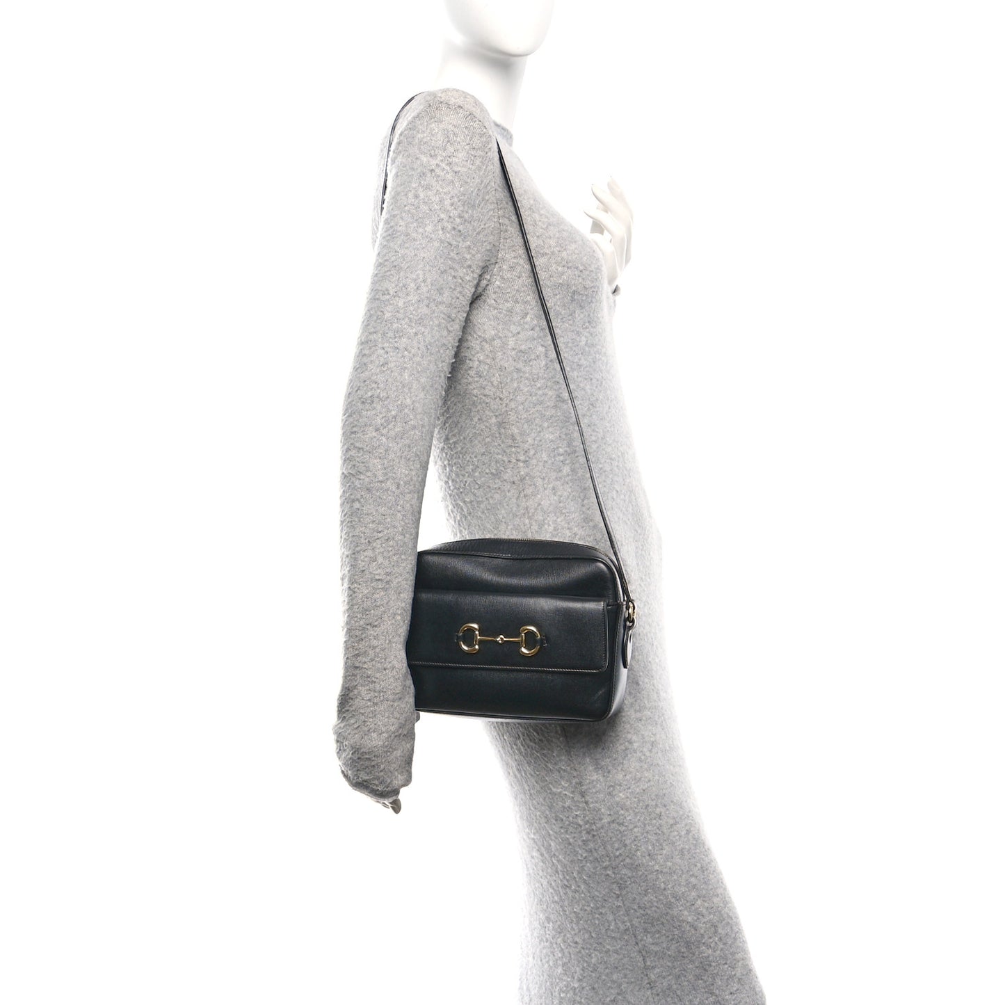 Textured Calfskin Small Horsebit 1955 Shoulder Bag Black