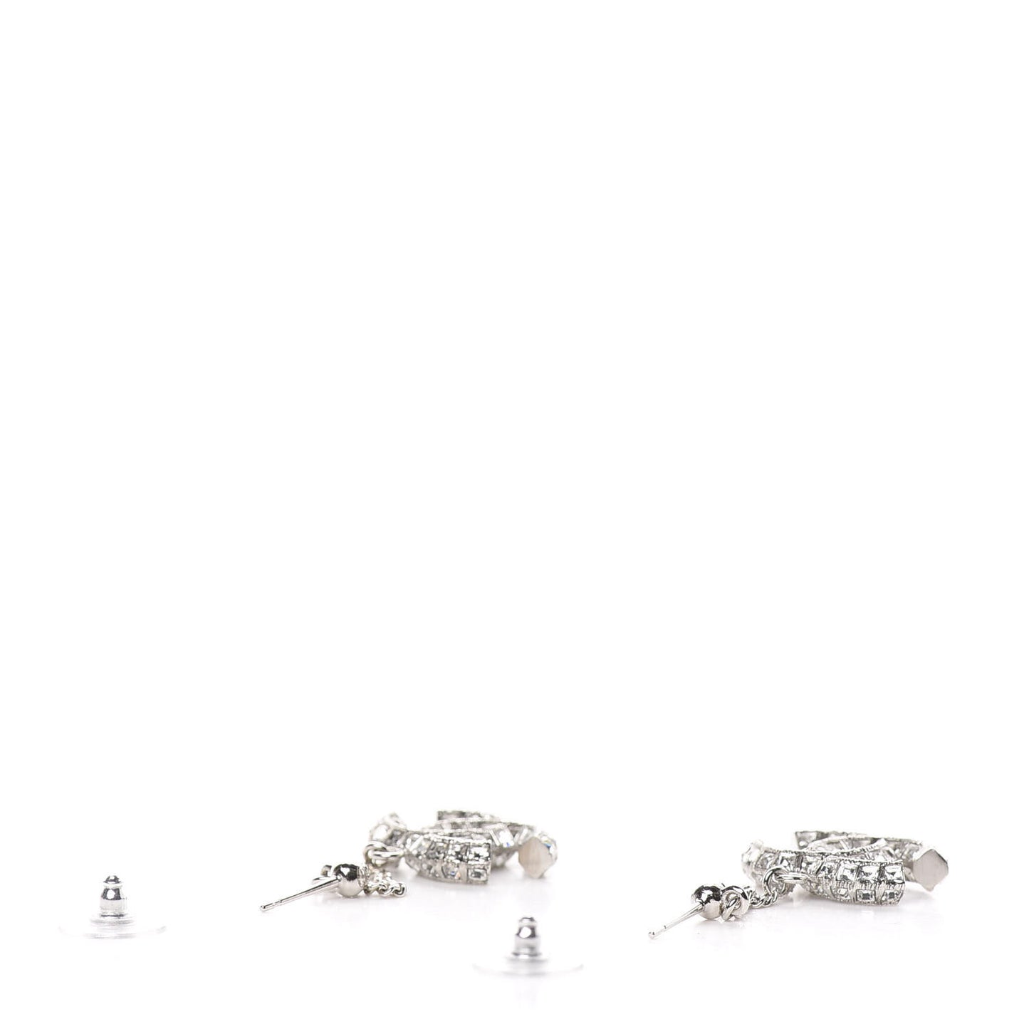 Baguette Crystal CC Drop Earrings Silver