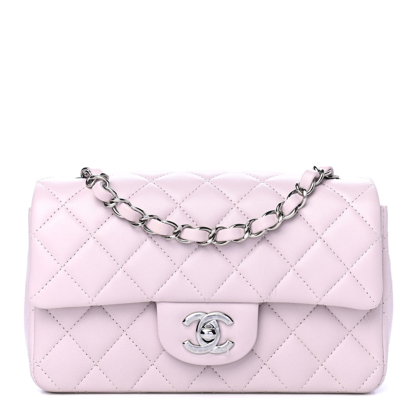 Lambskin Quilted Mini Rectangular Flap Light Purple