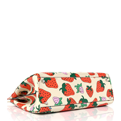 Gucci Calfskin Strawberry Print Medium Zumi Top Handle Bag Ivory Red 3 of 8