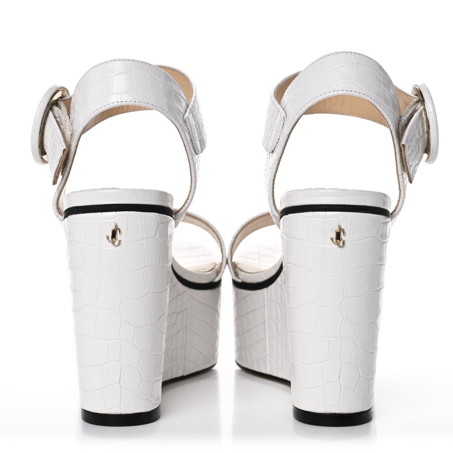 Crocodile Embossed Calfskin Abigail 100 Wedge Sandal 39 White