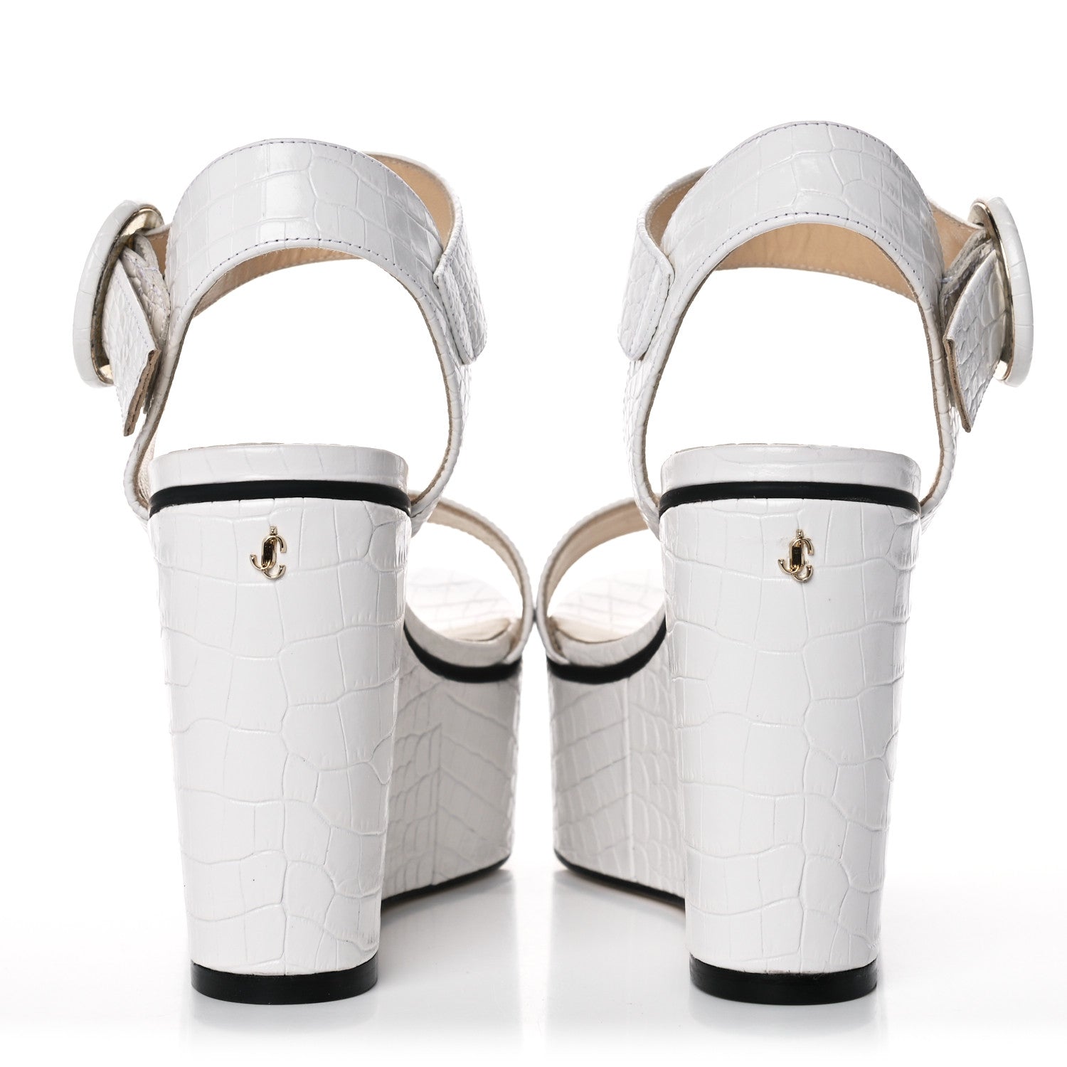 Jimmy Choo Crocodile Embossed Calfskin Abigail 100 Wedge Sandal 39 White 5 of 12