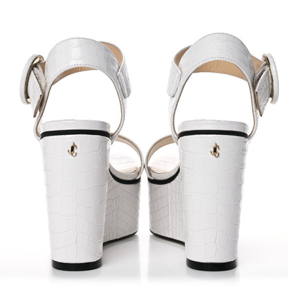 Jimmy Choo Crocodile Embossed Calfskin Abigail 100 Wedge Sandal 39 White 5 of 12