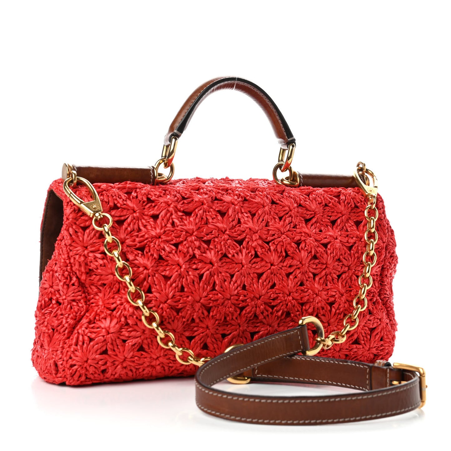 Woven Raffia Mini Miss Sicily Satchel Red
