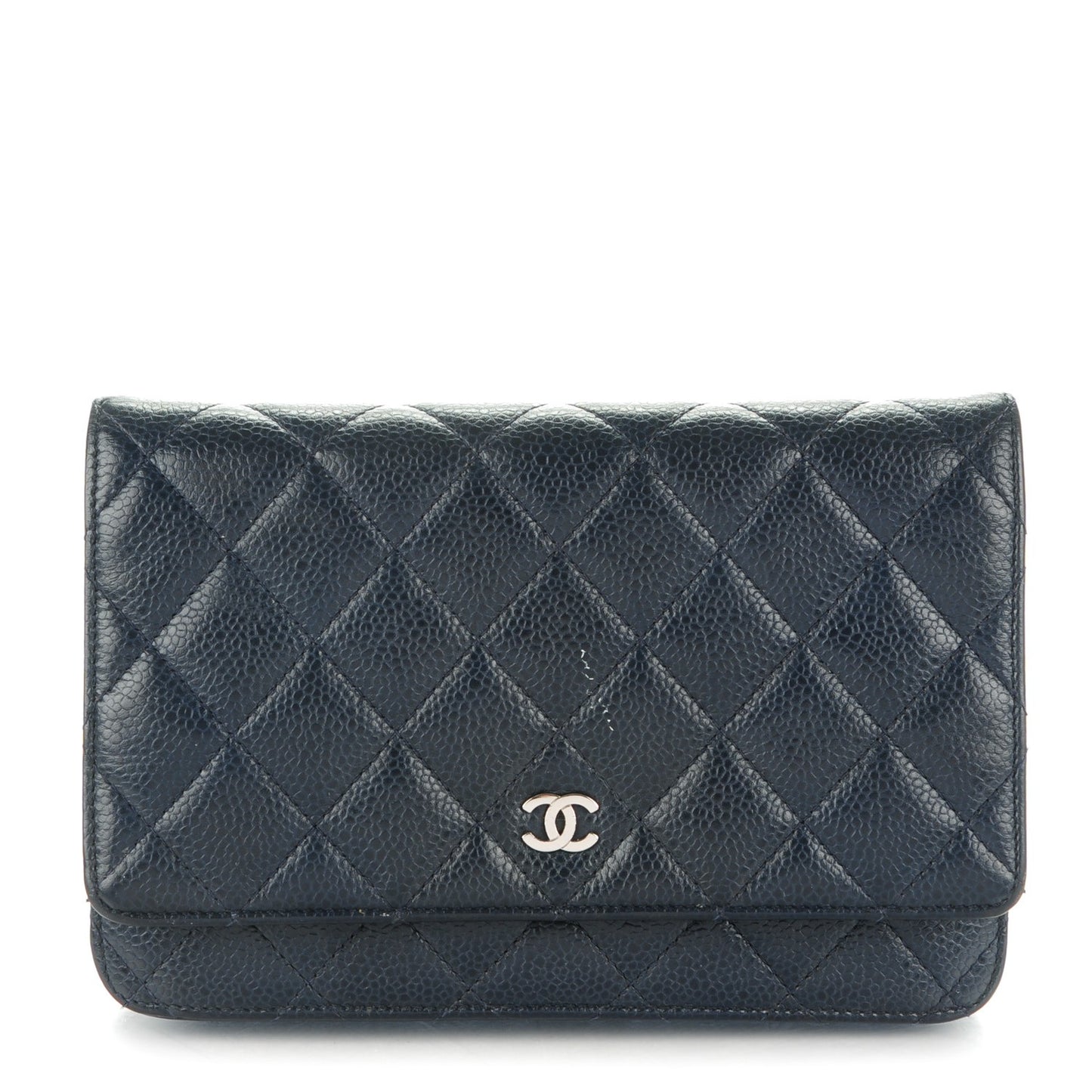 Caviar Quilted Wallet On Chain WOC Navy Blue