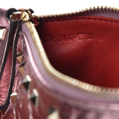 Valentino Garavani Metallic Wrinkled Lambskin Rockstud Spike Zip Coin Purse Lipstick 7 of 8