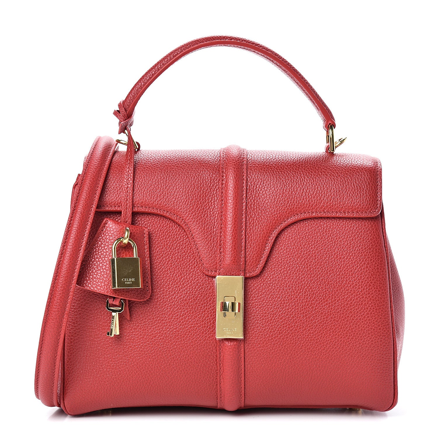 Celine Grained Calfskin Small 16 Top Handle Bag Red 1 of 11