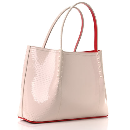 Christian Louboutin Patent Birdy Snakeskin Embossed Spiked Small Cabarock Shopper Tote Leche 3 of 11