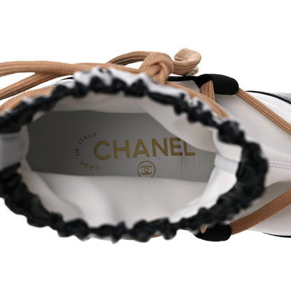 Chanel Patent Calfskin Runway Wedge Short Platform Boots 40 Black White Beige 7 of 8