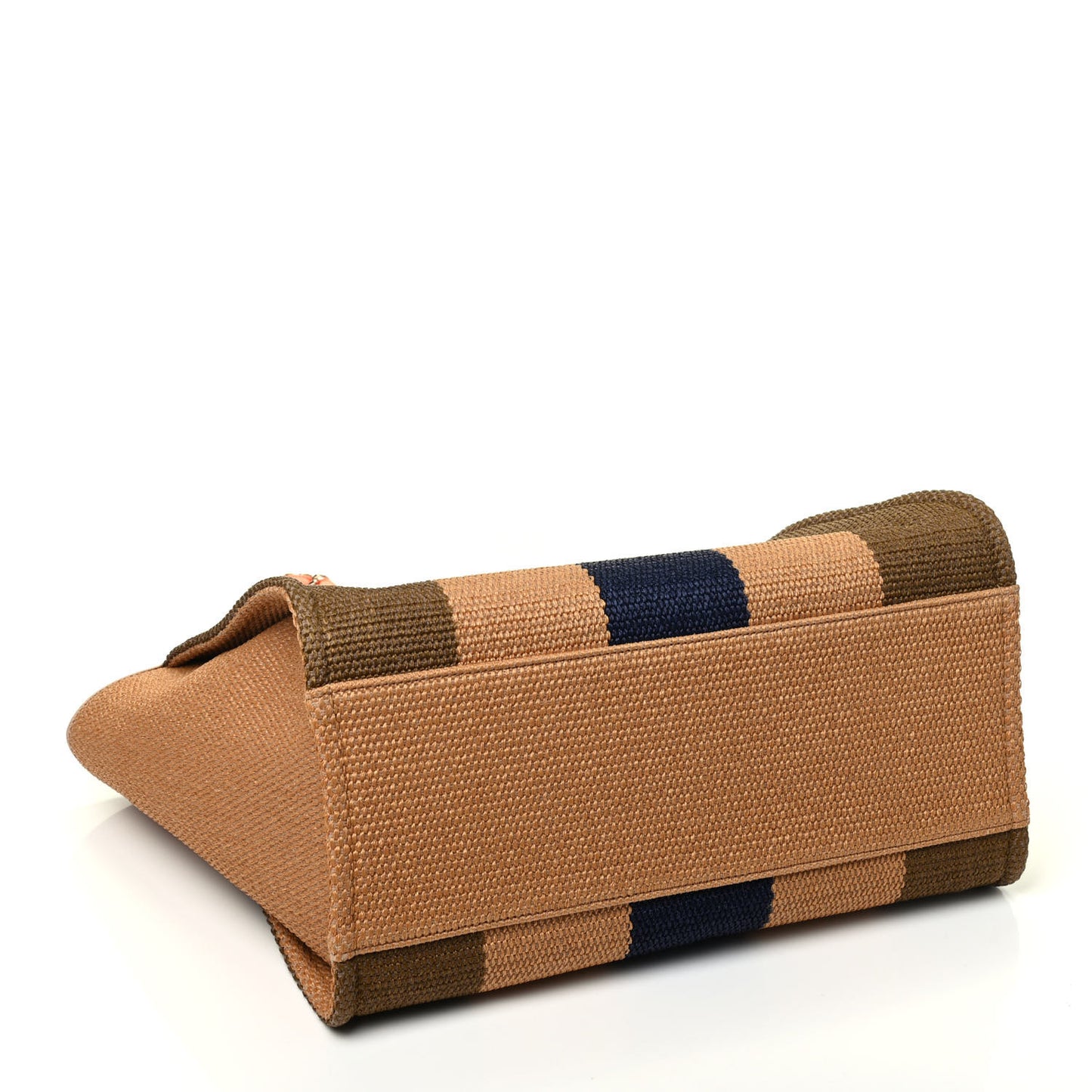 Straw Raffia Calfskin Striped Medium Deauville Tote Khaki Beige Navy Blue