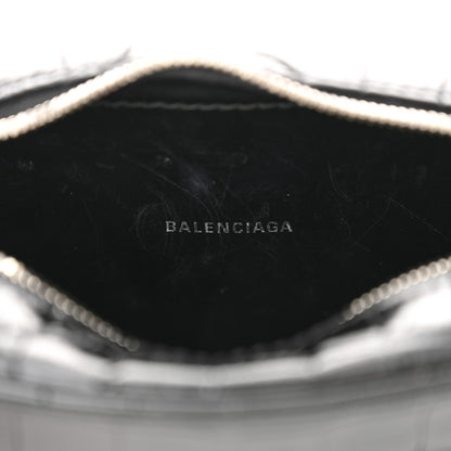 Balenciaga Shiny Calfskin Logo Crocodile Embossed XS Everyday Camera Bag Black 6 of 12