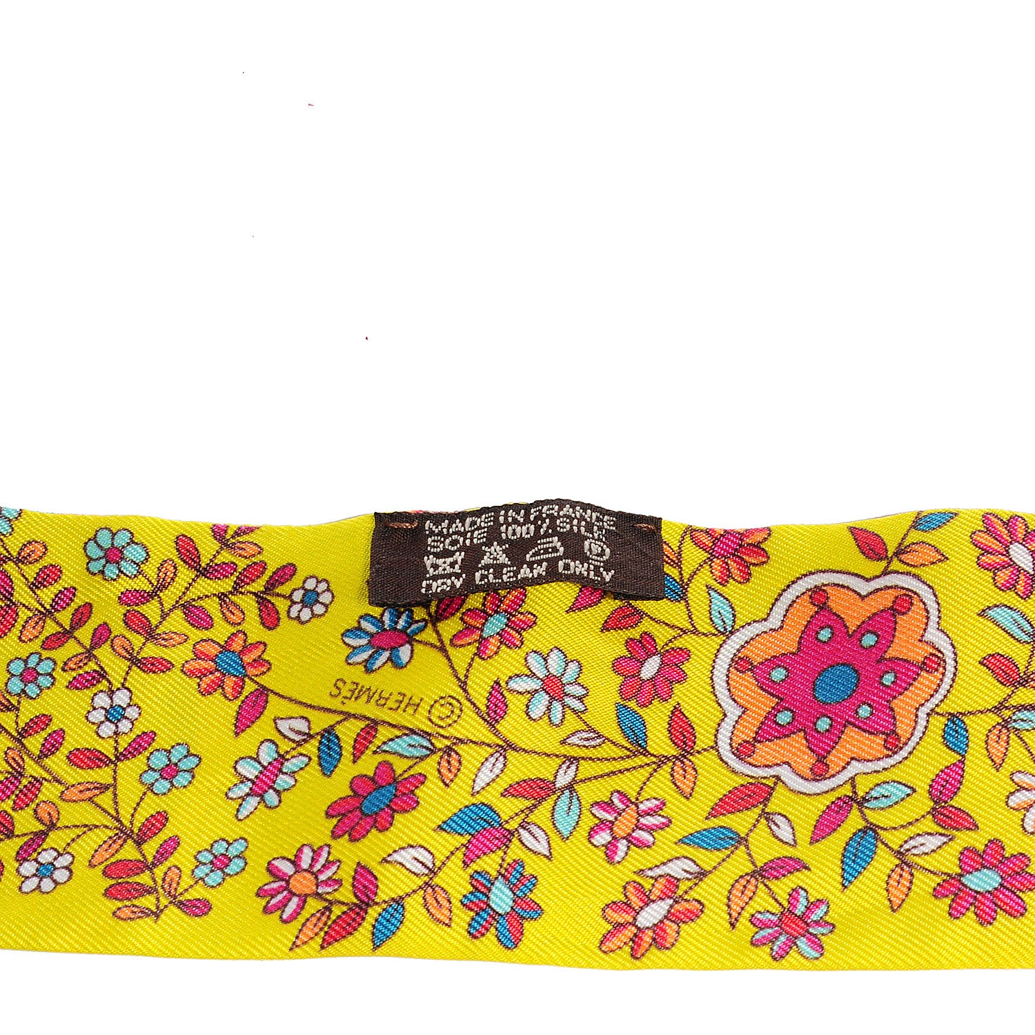 Hermes Silk L'Arbre De Vie Twilly Jaune Fluo Canard Rose 4 of 5