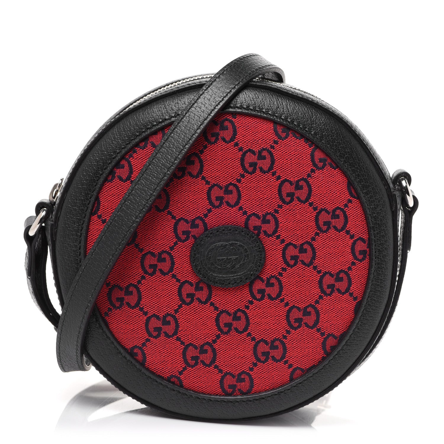 Gucci Monogram Multicolor Textured Calfskin Retro Interlocking G Round Shoulder Bag Red Blue 1 of 12