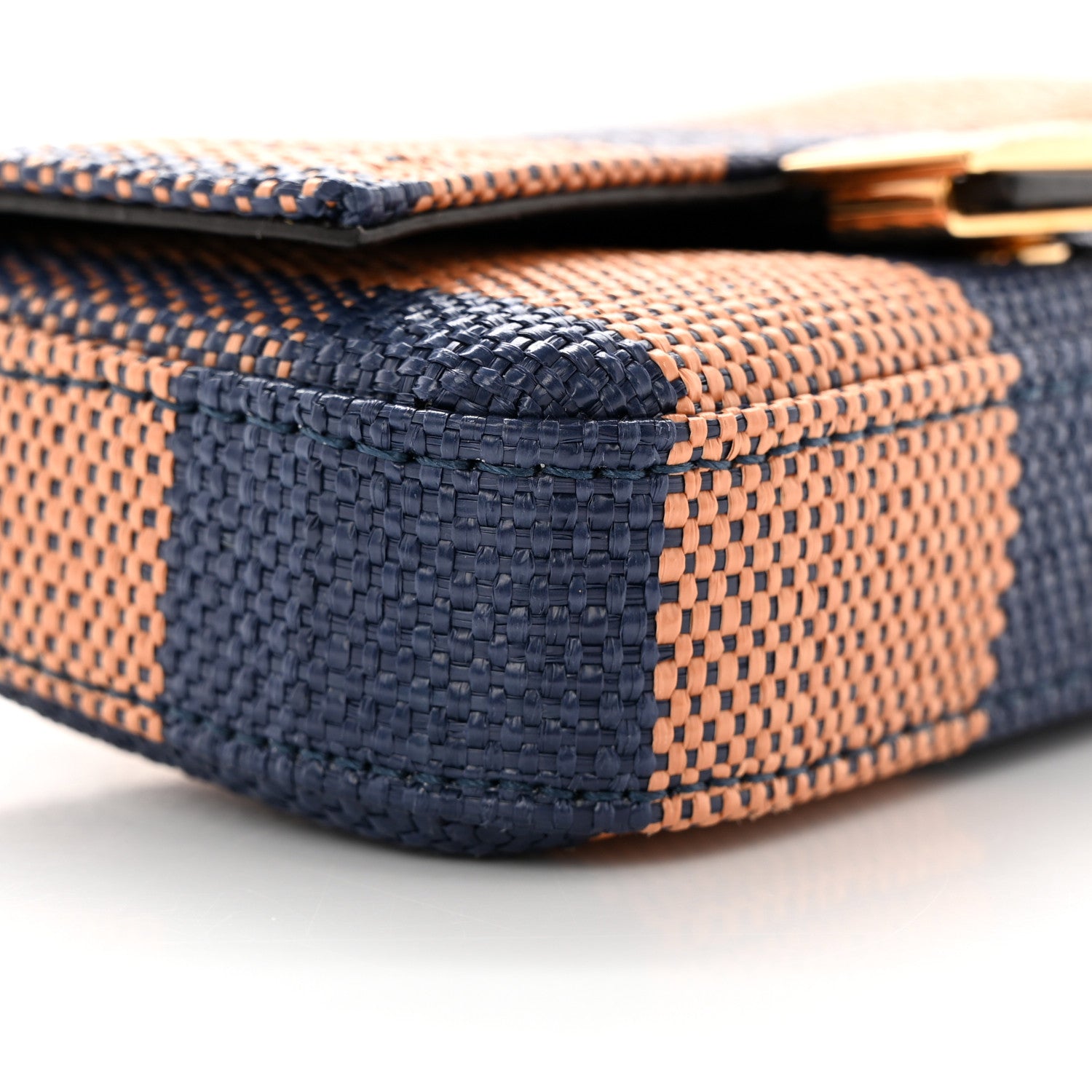 Fendi Raffia Pequin Gingham Woven Nano Baguette Charm Blue Ruggine 8 of 9