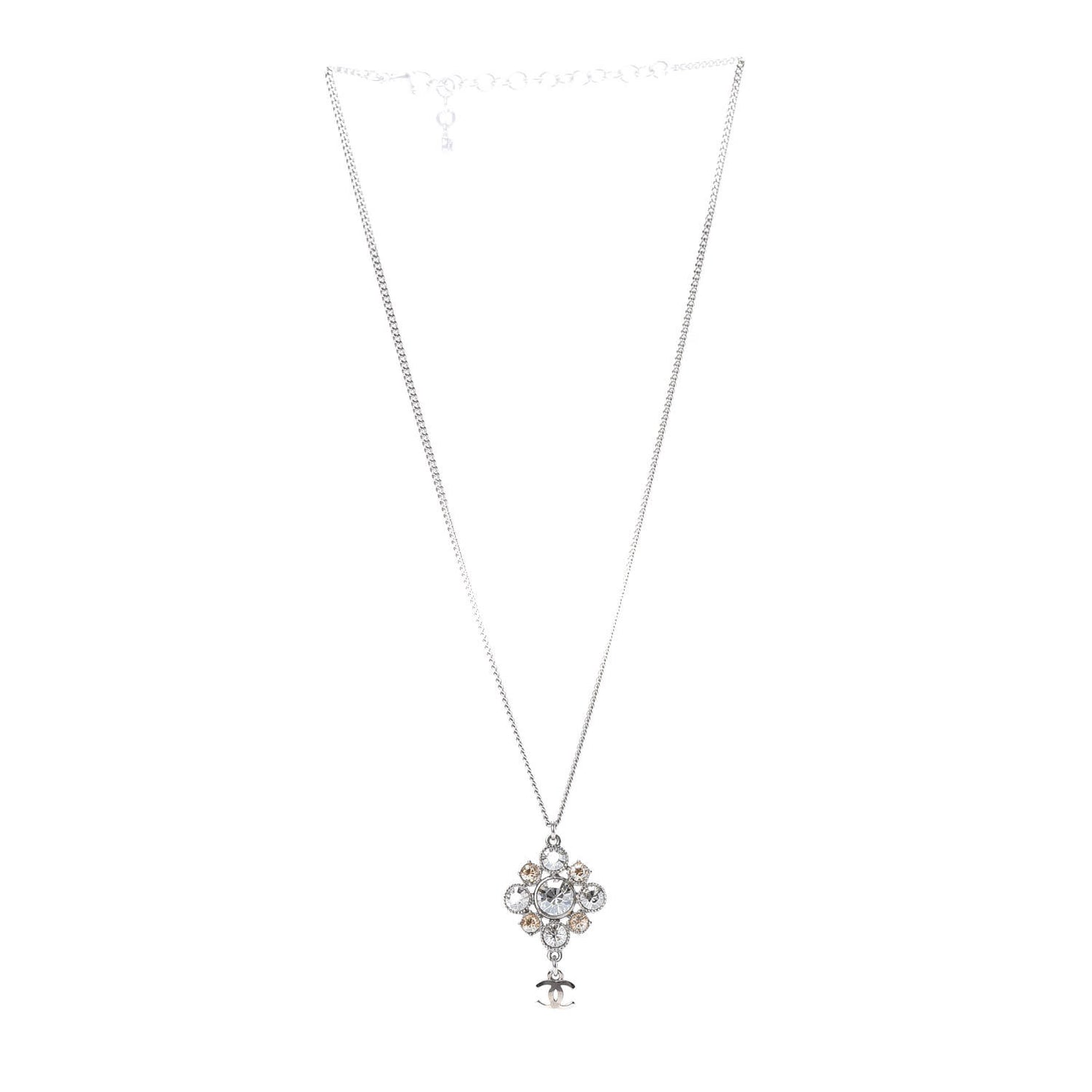 Crystal CC Drop Pendant Necklace Silver