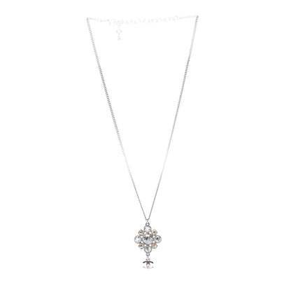 Chanel Crystal CC Drop Pendant Necklace Silver 3 of 5