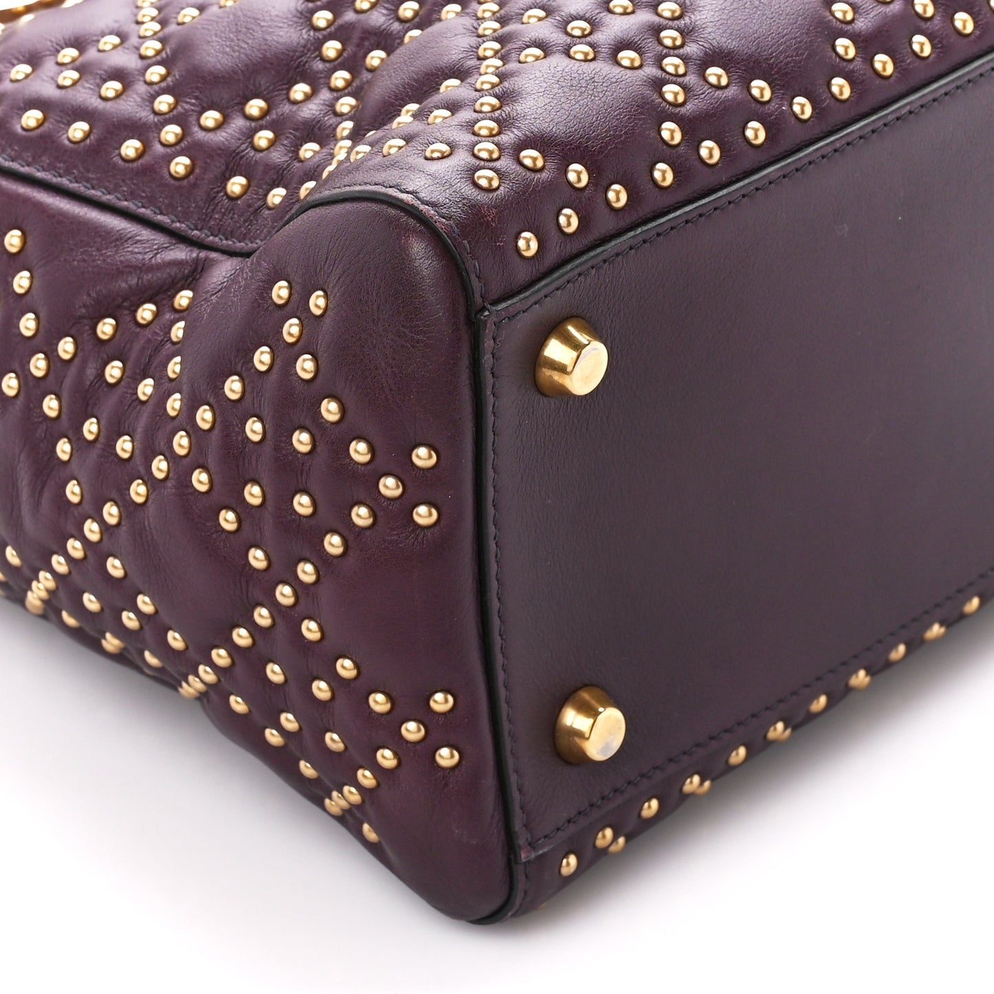 Calfskin Cannage Studded Medium Supple Lady Dior Deep Amaranth