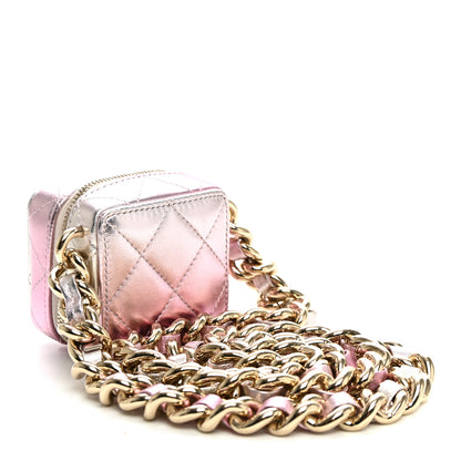 Chanel Gradient Metallic Lambskin Quilted Coco Punk Cube Clutch With Chain Silver Pink 3 of 10