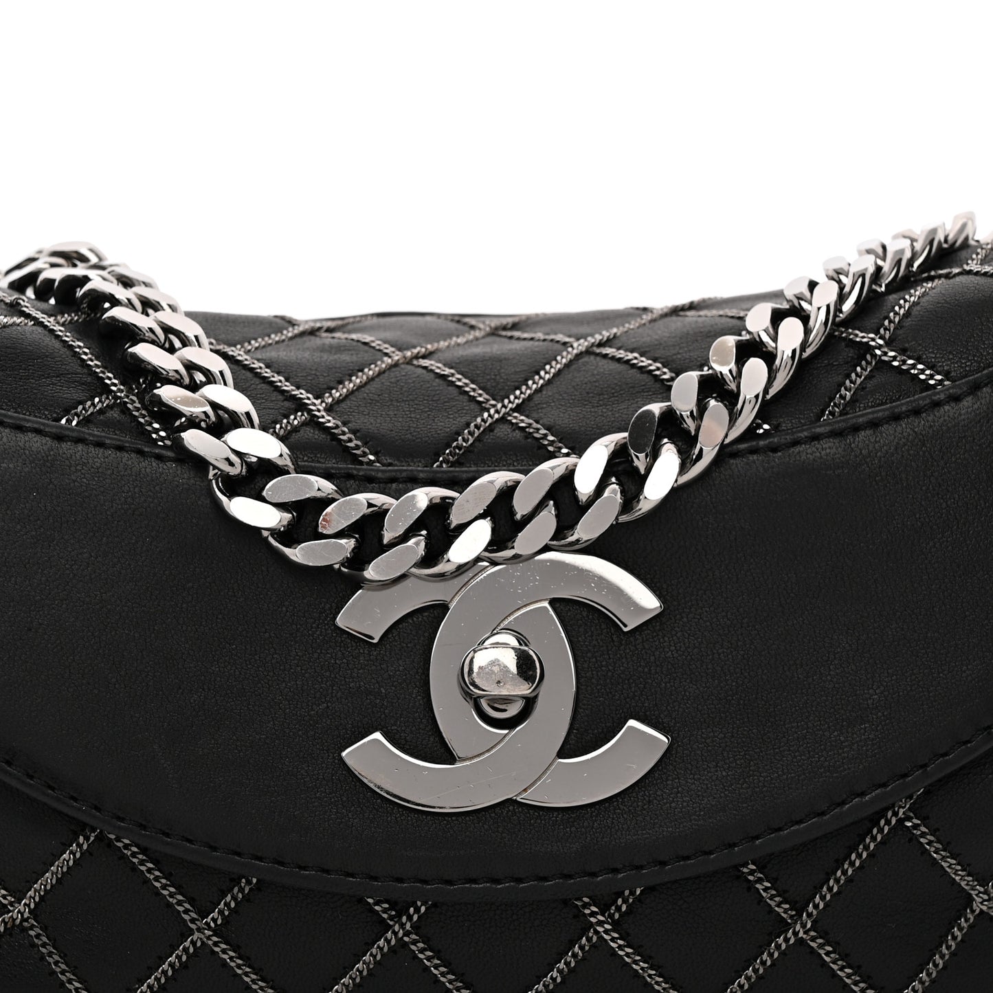 Lambskin Chain Stitch Clutch Black