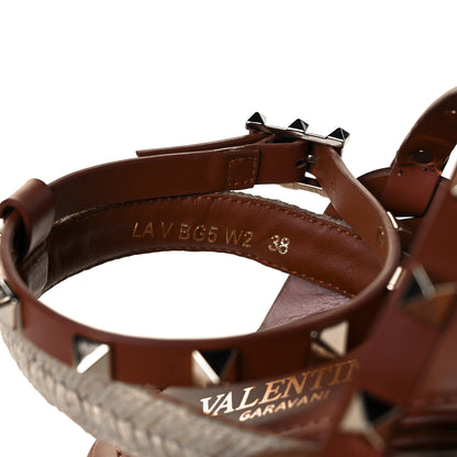Valentino Garavani Calfskin Rockstud Ankle Strap Espadrille 10/60mm Sandals 38 Selleria 8 of 9