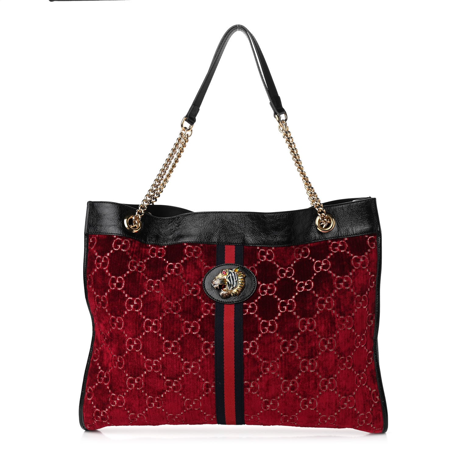 Gucci Velvet GG Monogram Large Rajah Chain Tote Red Cipria Black 3 of 11