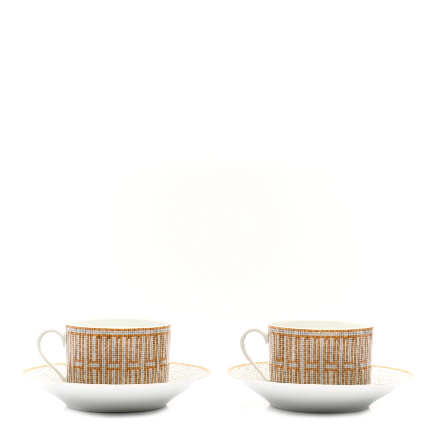 Porcelain Mosaique Au 24 Gold Breakfast Cup And Saucer Set Of 2