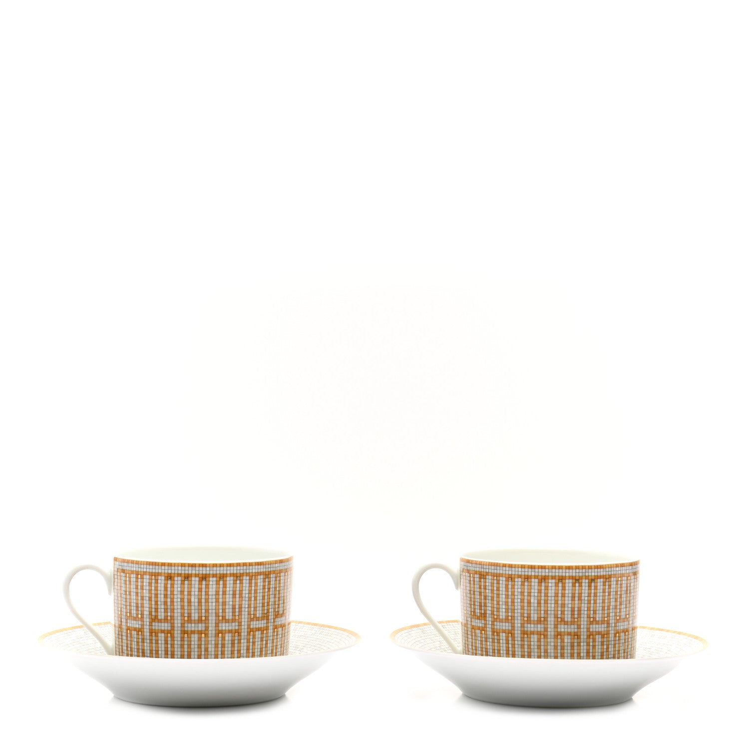 Hermes Porcelain Mosaique Au 24 Gold Breakfast Cup And Saucer Set Of 2 1 of 8