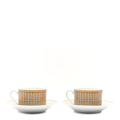 Hermes Porcelain Mosaique Au 24 Gold Breakfast Cup And Saucer Set Of 2 1 of 8