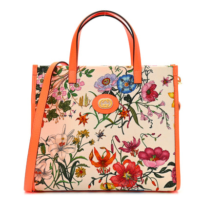 Gucci Canvas Medium Flora Tote White Multicolor Orange Fluo 1 of 14