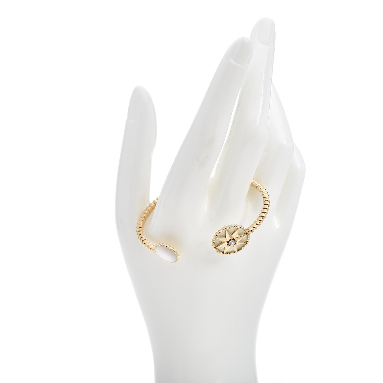 Christian Dior 18K Yellow Gold Diamond Mother of Pearl Rose Des Vents Cuff Bracelet 2 of 4