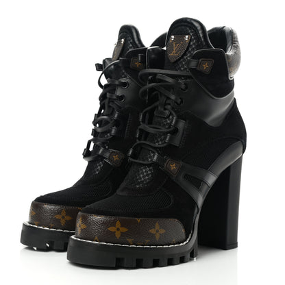 Louis Vuitton Suede Calfskin Monogram Star Trail Ankle Boots 38.5 Black 3 of 8