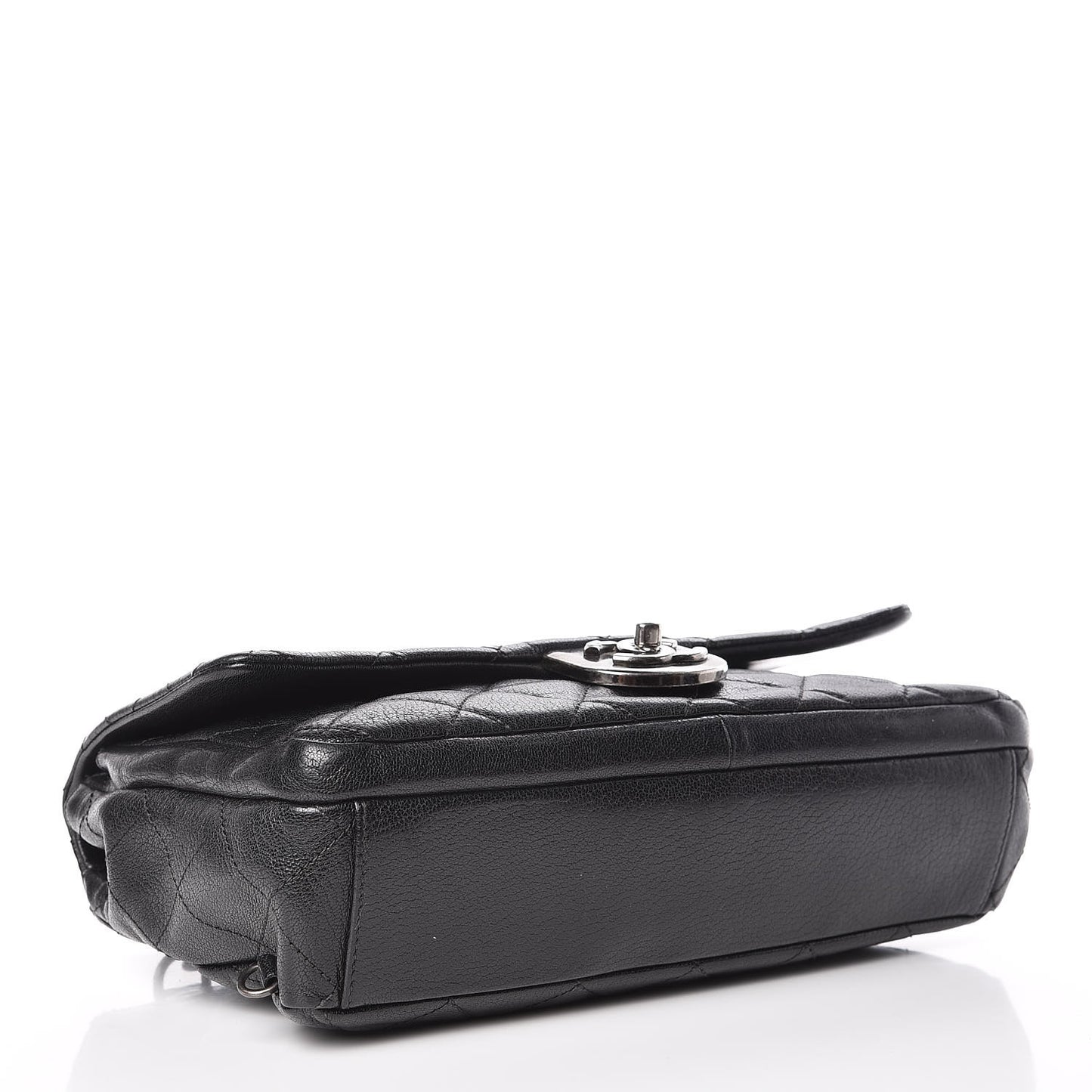 Shiny Goatskin Quilted Large Double Carry Waist Chain Flap Black