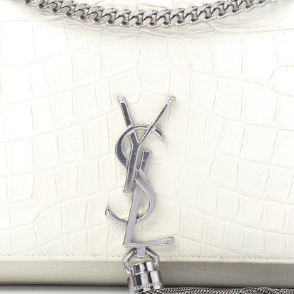 Saint Laurent Calfskin Crocodile Embossed Medium Classic Monogram Kate Tassel Satchel White 9 of 9