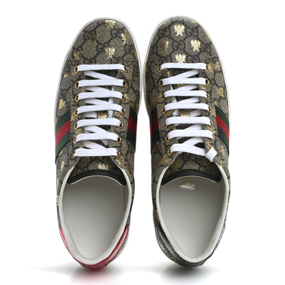 Gucci GG Supreme Monogram Bees Ayers Web Womens Ace Sneakers 38.5 Beige Oro Green Red 2 of 13