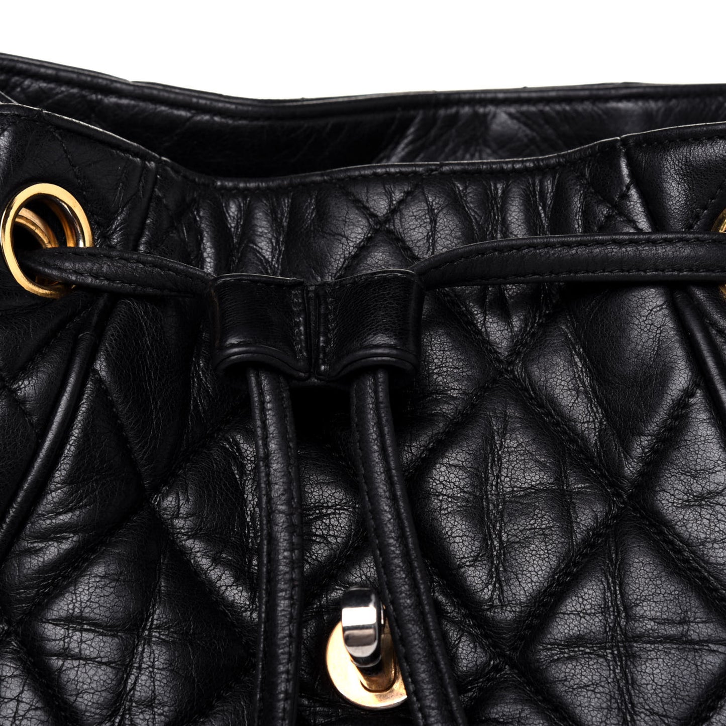 Crumpled Calfskin Quilted Backpack Black